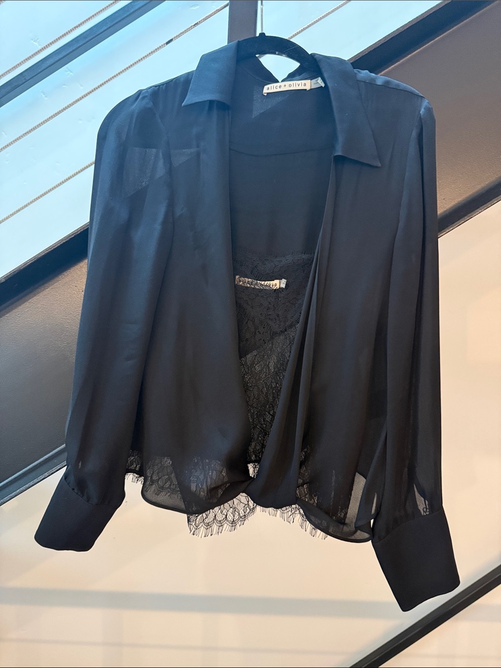 Black Lace Cami Top and collared shirt - Alice+Olivia